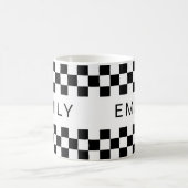 Modern Checker Checkerboard Naam toevoegen Zwart W Koffiemok (Center)