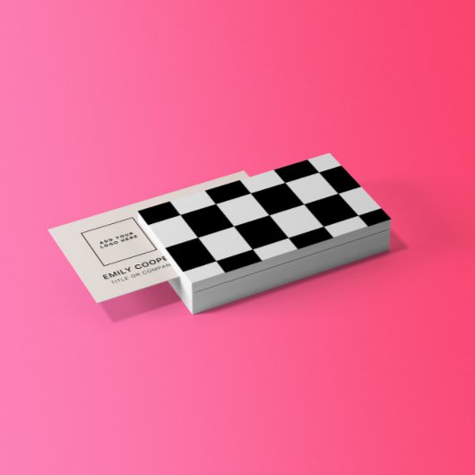 Modern Checker Checkerboard Toevoegen Logo Zwart W Visitekaartje