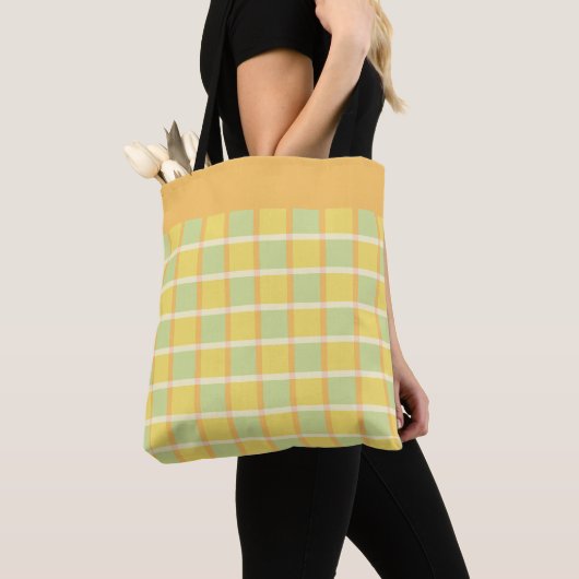 Modern Checker Green Yellow Orange Pattern Tote Bag (Dichtbij)