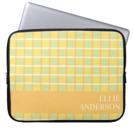 Modern Checker Green Yellow Orange Personalized Laptop Sleeve