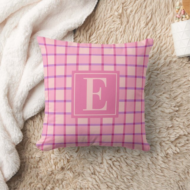 Modern Checker Pink Purple Monogram Kussen (Deken)
