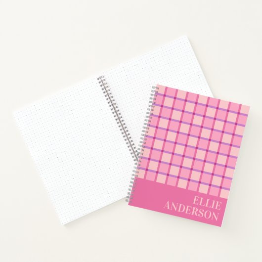 Modern Checker Pink Purple Personalized Notitieboek (Binnen)