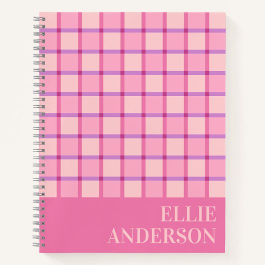 Modern Checker Pink Purple Personalized Notitieboek (Voorkant)