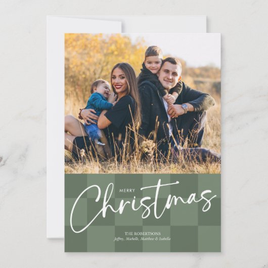 Modern Checkerboard Christmas Photo Card Feestdagenkaart (Voorkant)