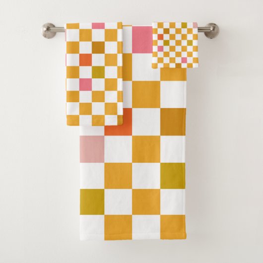 Modern Checkerboard geel geruit patroon Bad Handdoek (Insitu)