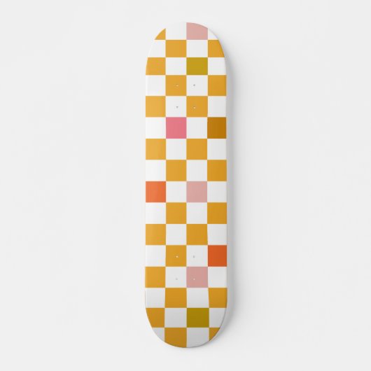 Modern Checkerboard Pattern Oker Geruit Persoonlijk Skateboard (Voorkant)