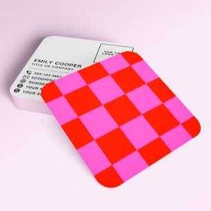Modern Checkerboard Voeg Logo rood en roze toe Vierkante Visitekaartje