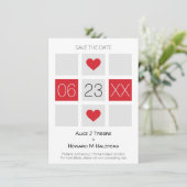 Modern Checkerboard Wedding Date Names in Red Save The Date (Staand voorkant)