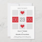 Modern Checkerboard Wedding Date Names in Red Save The Date (Voorkant)