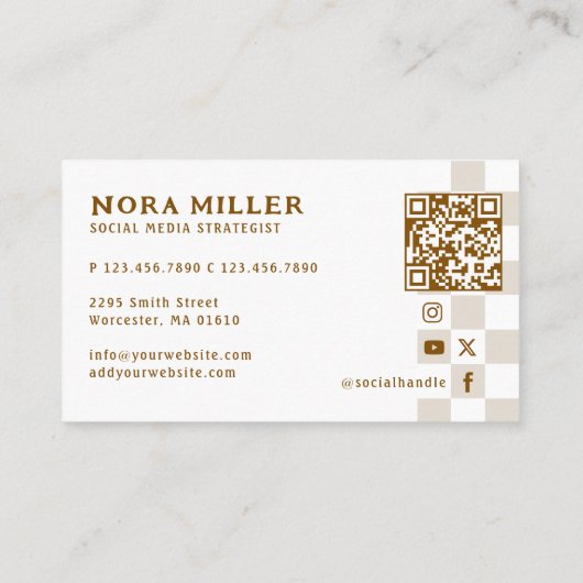 Modern Checkered Pattern Retro Influencer QR Code Visitekaartje (Achterkant)