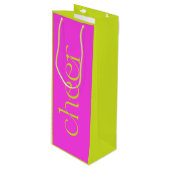 Modern Cheer Fuchsia Roze en Groen Wijn Cadeautas (Voorkant Gekanteld)