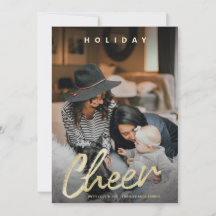 Modern Cheer Gold Brush Script Kerstfoto