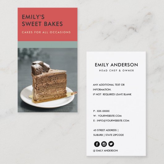 MODERN CHEERFUL BRIGHT FUN BAKERY CHEF FOTO VISITEKAARTJE (Voorkant / Achterkant)