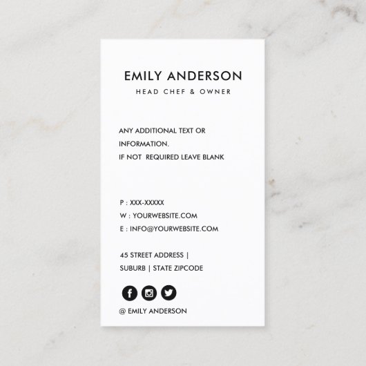 MODERN CHEERFUL BRIGHT FUN BAKERY CHEF FOTO VISITEKAARTJE (Achterkant)