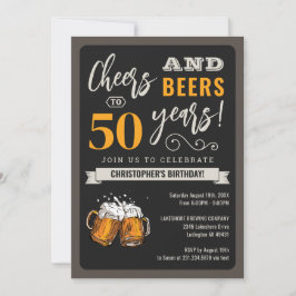 Modern Cheers and Beers 50th Birthday Invitation Kaart