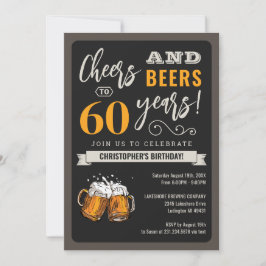Modern Cheers and Beers 60th Birthday Invitation Kaart