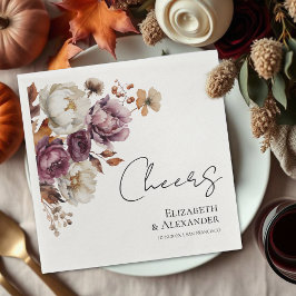Modern Cheers | Bourgogne Bloemen Herfst Huwelijk Servet