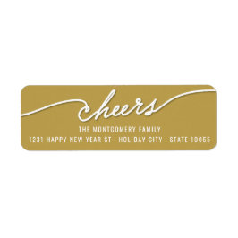 Modern Cheers Calligraphy Gold Holiday Adres Etiket