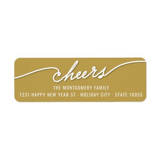 Modern Cheers Calligraphy Gold Holiday Adres Etiket (Voorkant)