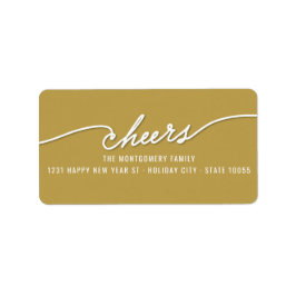 Modern Cheers Calligraphy Gold Holiday Adres Etiket