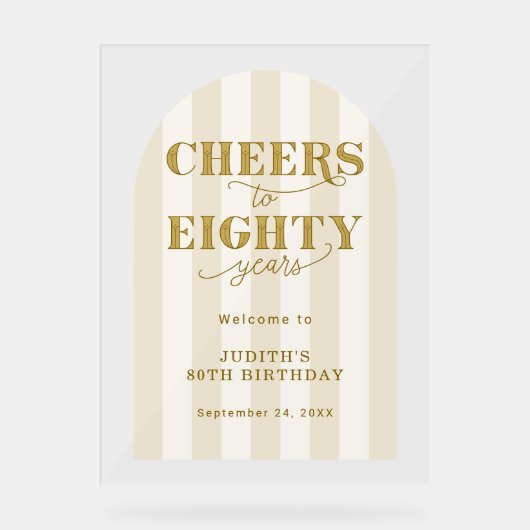 Modern Cheers Eighty Years 80th Birthday Welcome  Acryl Bord (Voorkant)