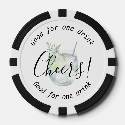 Modern Cheers Gin Tonic Drink Wedding Poker Chips (Voorkant)