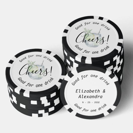 Modern Cheers Gin Tonic Drink Wedding Poker Chips (Opstapeling)