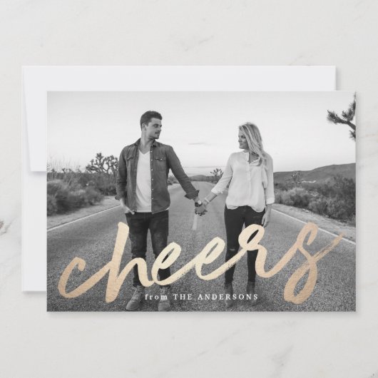 Modern Cheers Gold Luxe Foto Feestdagenkaart (Voorkant)