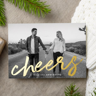 Modern Cheers Gold Luxe Foto Folie Feestdagenkaart