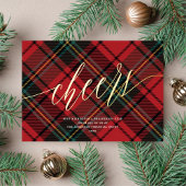 Modern Cheers Rood Tartan Niet-Foto Zakelijk Goud Folie Feestdagenkaart