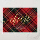 Modern Cheers Rood Tartan Niet-Foto Zakelijk Goud Folie Feestdagenkaart (Voorkant)