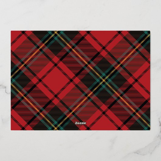 Modern Cheers Rood Tartan Niet-Foto Zakelijk Goud Folie Feestdagenkaart (Achterkant)