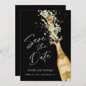 Modern Cheers Save the Date Black en Gold Kaart (Voorkant / Achterkant)