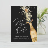 Modern Cheers Save the Date Black en Gold Kaart (Staand voorkant)