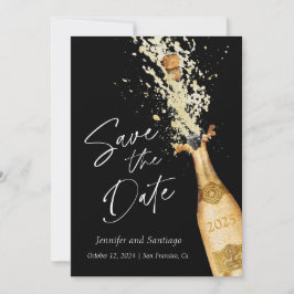 Modern Cheers Save the Date Black en Gold Kaart