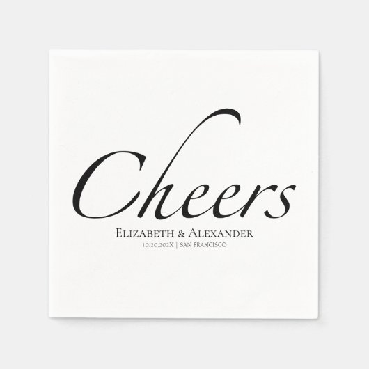 Modern Cheers Script | Zwart-wit bruiloft Servet (Voorkant)