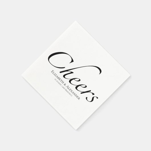 Modern Cheers Script | Zwart-wit bruiloft Servet (Hoek)