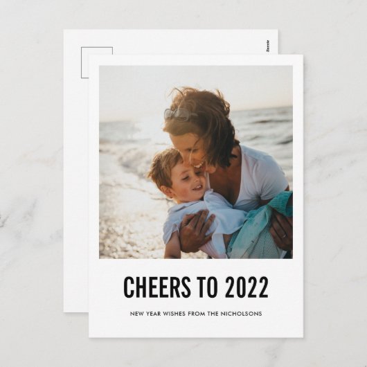 Modern Cheers To 2022 New Year Script Photo Feestdagenkaart (Voorkant / Achterkant)