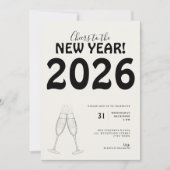 Modern Cheers to New Year Bold Typo Black White Kaart (Voorkant)