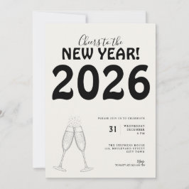 Modern Cheers to New Year Bold Typo Black White Kaart