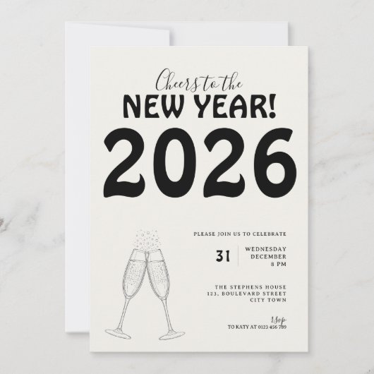 Modern Cheers to New Year Bold Typo Black White Kaart (Voorkant)
