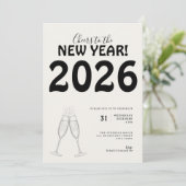 Modern Cheers to New Year Bold Typo Black White Kaart (Staand voorkant)
