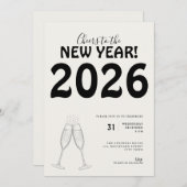 Modern Cheers to New Year Bold Typo Black White Kaart (Voorkant / Achterkant)