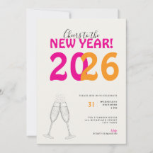 Modern Cheers to New Year Bold Typo Invitation