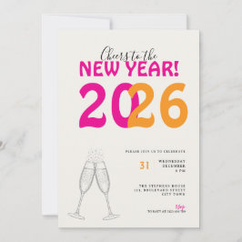 Modern Cheers to New Year Bold Typo Invitation Kaart