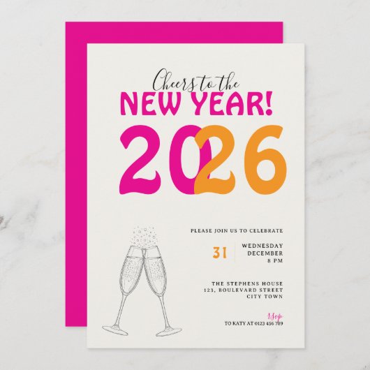 Modern Cheers to New Year Bold Typo Invitation Kaart (Voorkant / Achterkant)