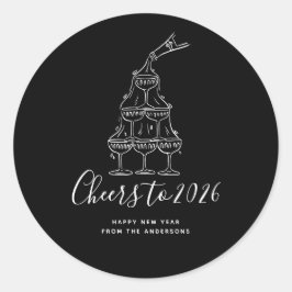 Modern Cheers to the New Year Black Hand Drawn Ronde Sticker