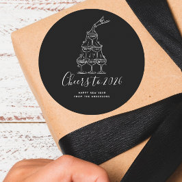 Modern Cheers to the New Year Black Hand Drawn Ronde Sticker