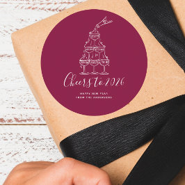 Modern Cheers to the New Year Red Hand Drawn Ronde Sticker