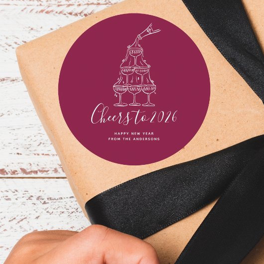 Modern Cheers to the New Year Red Hand Drawn Ronde Sticker